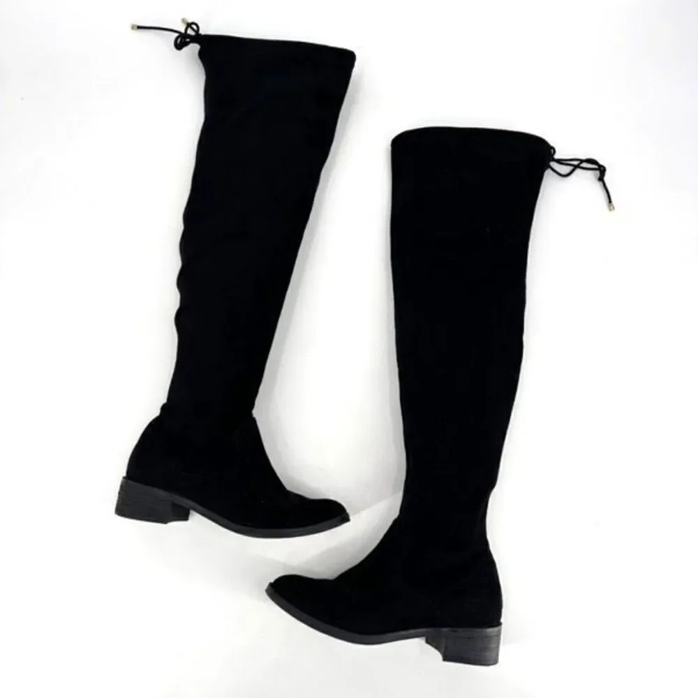 Aldo Women's Suede‎ Flat Lace Pull On Round Toe Over The Knee Boots Black Size 8